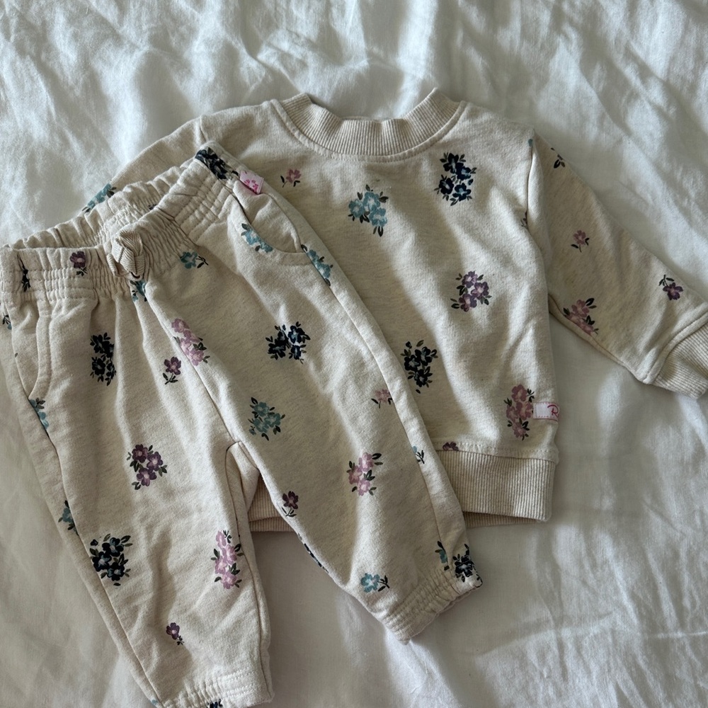Ruffle Butts Cream Floral Kids Matching Set
